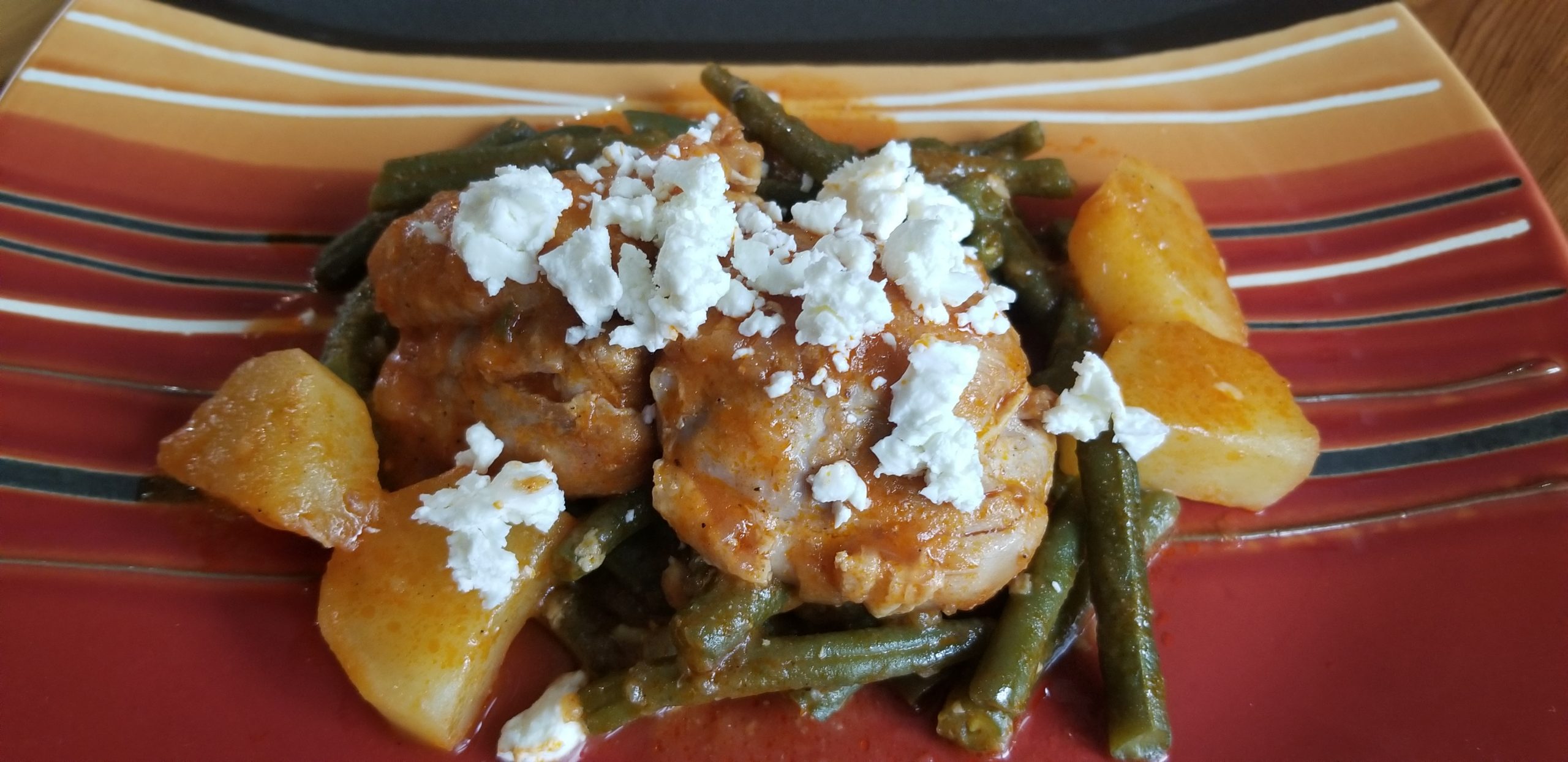 Greek Style Green Beans with Potatoes and Chicken