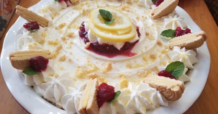 No-Bake Lemon Cheesecake with Cranberry Topping.