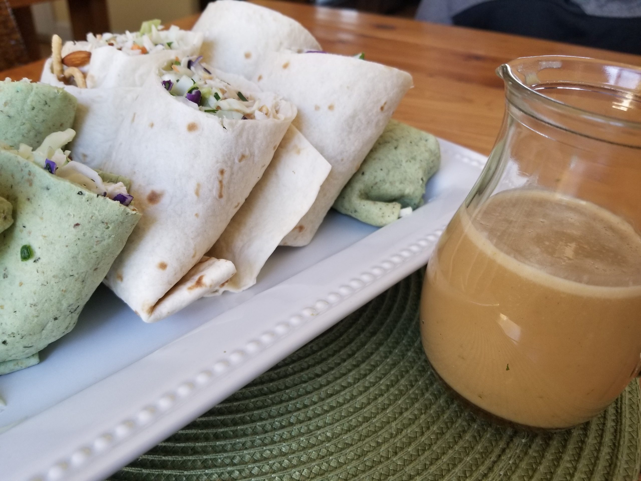 Asian Edamame Almond Wraps with a Sesame Ginger Dressing