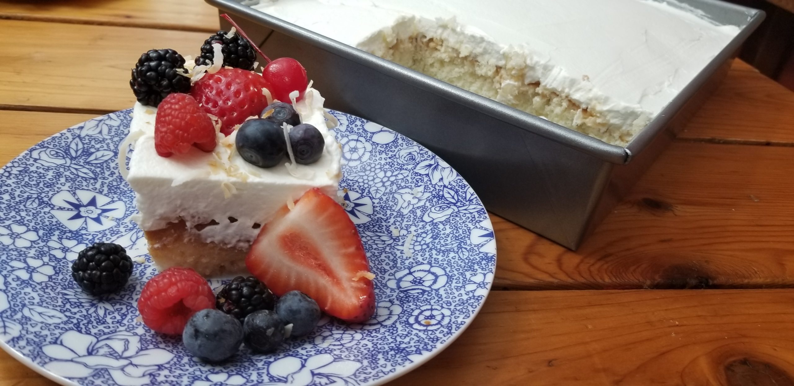 Coconut Pineapple Tres Leches Cake with Berries